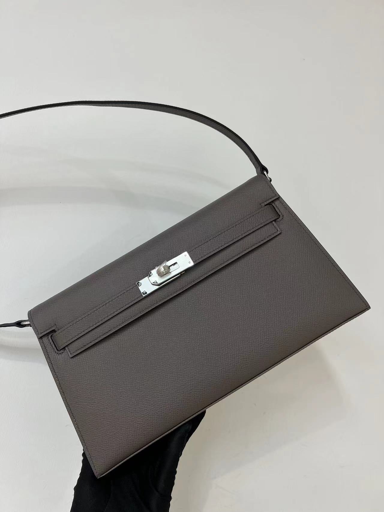 Hermes Kelly Elan Shoulder Bag in Dark Grey Epsom Leather